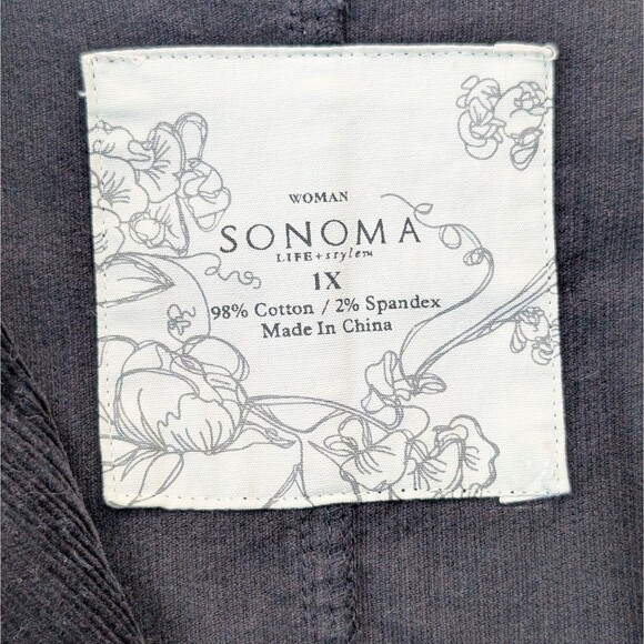 Sonoma Women's Plus Size 1X Black Corduroy Button Front Jacket Blazer Pockets - Picture 7 of 9